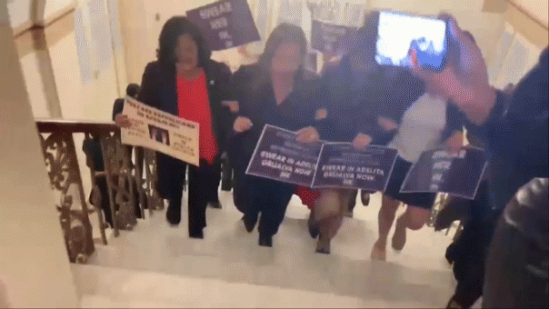 Dem lawmakers seen on video storming Speaker's office, berating Capitol officer and messing with signs