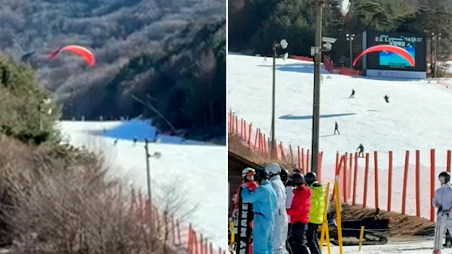 Paraglider makes emergency landing on packed ski slope after spending hours in the air