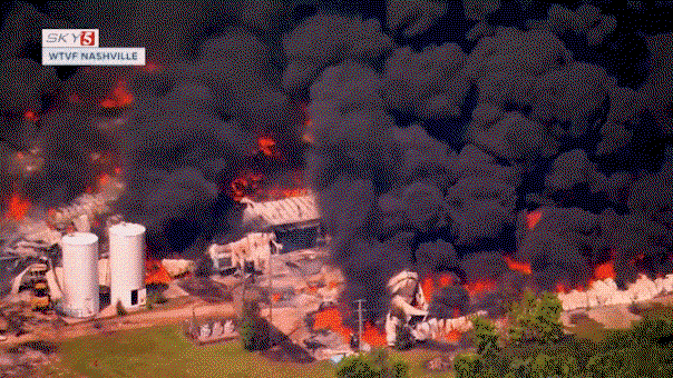Shocking video shows giant black plume of smoke rising from Tennessee plastic recycling facility fire