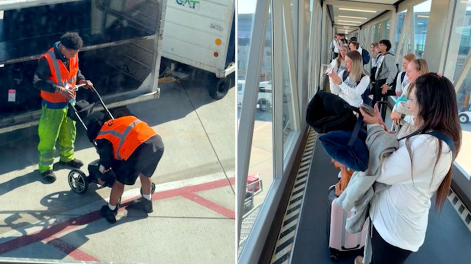 Stubborn stroller sparks chaotic airport showdown with baggage handlers in viral video